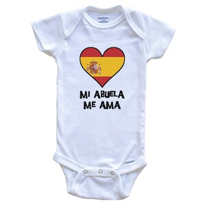 My Grandma Loves Me Spanish Language Spain Flag Heart   Baby Bodysuit - Mi abuela me ama - One Piece Baby Bodysuit