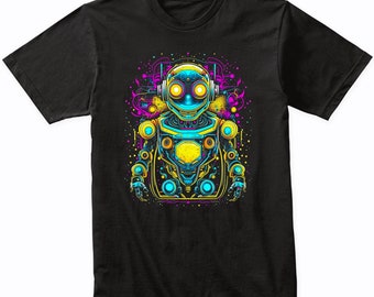 Robot Psychedelic Art T-Shirt  - Vibrant Colorful Bright Watercolor Rainbow Shirt