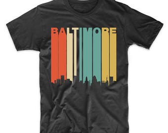 Men's Baltimore Shirt - Vintage Retro 1970's Style Baltimore Maryland Downtown Skyline T-Shirt by Really Awesome Shirts