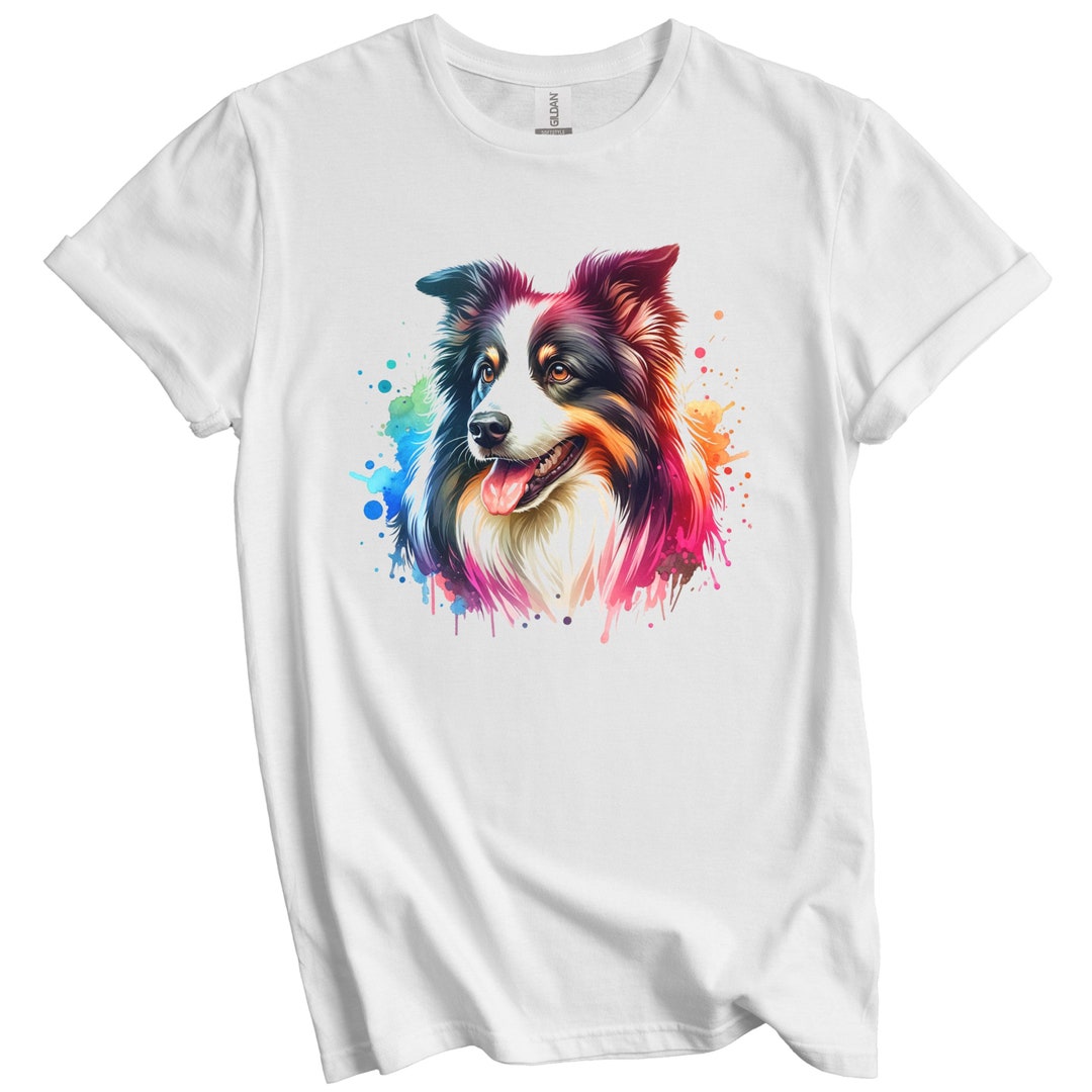 Border Collie Shirt Border Collie Rainbow Watercolor Portrait