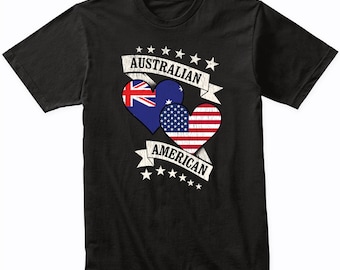 Australian American Heart Flags Australia USA T-Shirt - Australia Shirt Gift Idea - Australia Flag Shirt
