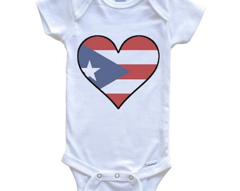 Body de bebé con la bandera de Puerto Rico - Lindo corazón con la bandera de Puerto Rico - Body para bebé de Puerto Rico