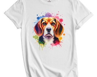 Beagle Shirt - Beagle Rainbow Watercolor Portrait Dog Lover T-Shirt - Beagle Gift - Beagle Mom, Beagle Dad