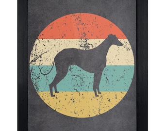 Greyhound Art Print - Retro Greyhound Wall Art - Dog Silhouette Icon Artwork - 8"x10" Framed or Unframed