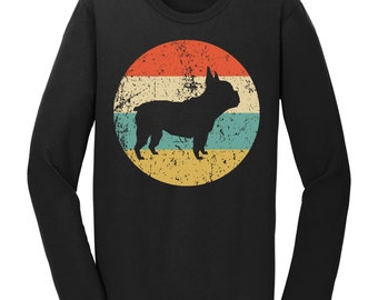 French Bulldog Shirt - Retro French Bulldog Long Sleeve T-Shirt - Dog Silhouette Icon Shirt