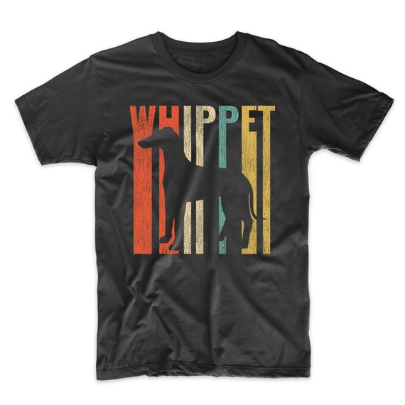 Whippet Shirt - Retro 1960&#39;s 1970&#39;s Style Dog Silhouette Whippet T-Shirt - Cracked Worn Distressed Look