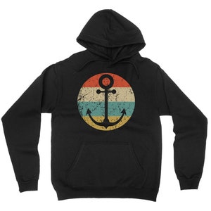 Nautical Hoodie - Retro Sailing Boat Anchor Icon Hooded Sweatshirt