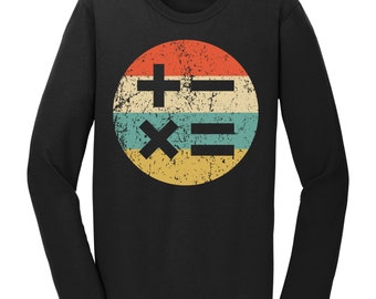 Math Teacher Shirt - Vintage Retro Math Symbols Long Sleeve T-Shirt - Math Icon Shirt