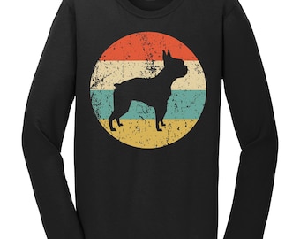 Boston Terrier Shirt - Retro Boston Terrier Long Sleeve T-Shirt - Dog Silhouette Icon Shirt