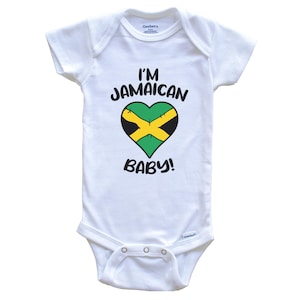 I&#39;m Jamaican Baby! Funny Jamaica Flag Heart One Piece Baby Bodysuit - Short Sleeve or Long Sleeve
