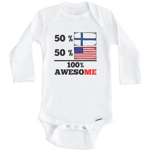 50 Percent Finnish 50 Percent American 100% Awesome Funny Finland Flag One Piece Baby Bodysuit (Long Sleeve)