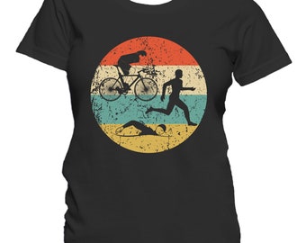 Women's Triathlon Shirt - Retro Running Swimming Biking Icon T-Shirt - Triathlete Shirt