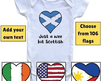 Custom Heart Flags Baby Bodysuit - Heart Flag Gift for Babies - Choose from 106 Countries and Nationalities - Baby Shower Gift