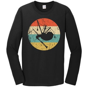 Bagpipes Long Sleeve T-Shirt - Bagpipes Musical Instrument Silhouette Retro Bagpiper Shirt