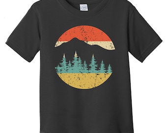 Toddler Camping Shirt - Retro Mountains and Trees T-Shirt - Outdoors Nature Lover Infant / Toddler Shirt