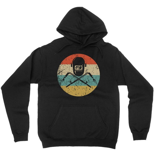 Welding Hooded Sweatshirt - Welding Mask Welding Torches Silhouette Retro Welder Hoodie