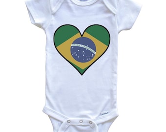 Brazilian Flag Baby Bodysuit - Cute Brazilian Flag Heart - Brazil   Baby Bodysuit