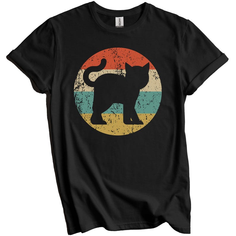 Retro Cat Shirt - Cat Lover Gift - Retro Kitten Icon T-Shirt - Cat Mom Shirt, Cat Dad Shirt Black