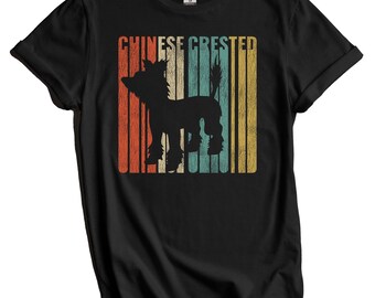 Chinese Crested Shirt - Retro Chinese Crested T-Shirt - Gift for Chinese Crested Owner - Dog Silhouette Cracked Worn Distressed Vintage Look