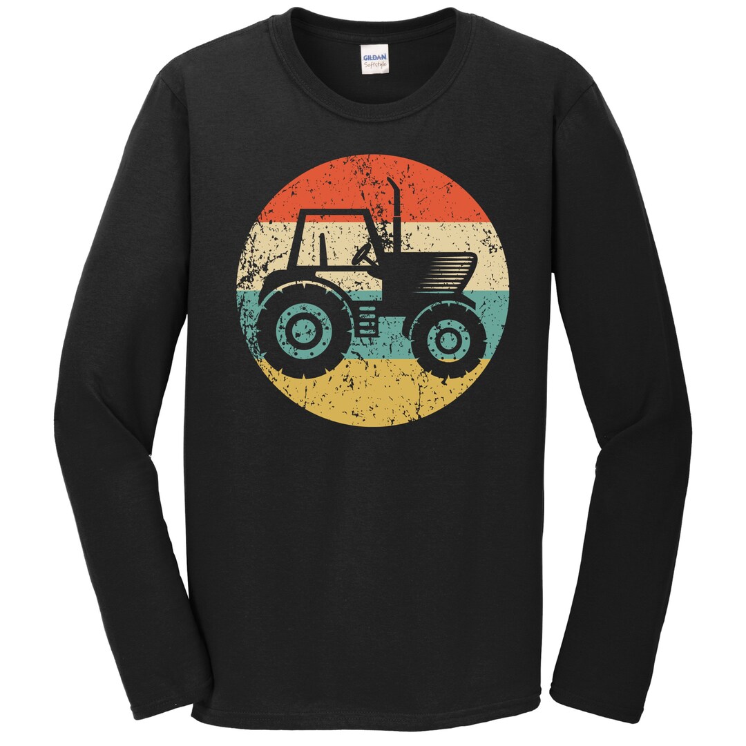 Farming Long Sleeve T-shirt - Farm Tractor Silhouette Retro Farmer ...