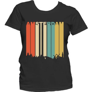 Women&#39;s Amsterdam Shirt - Retro 1970&#39;s Style Amsterdam Netherlands Cityscape Downtown Skyline Women&#39;s T-Shirt by Really Awesome Shirts