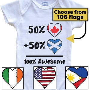 Kundenspezifischer 100% fantastischer Flaggen-Baby-Bodysuit - Herz-Flaggen-Geschenk für Babys - Wählen Sie aus 106 Ländern und Nationalitäten - Babypartygeschenk
