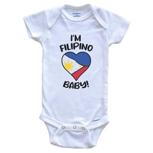 I&#39;m Filipino Baby! Funny Philippines Flag Heart One Piece Baby Bodysuit - Short Sleeve or Long Sleeve