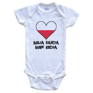 My Grandma Loves Me Polish Language Poland Flag Heart   Baby Bodysuit - Moja babcia mnie kocha - One Piece Baby Bodysuit