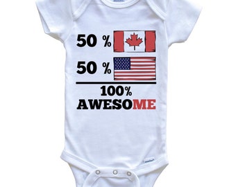 50 Percent Canadian 50 Percent American 100% Awesome Funny   Baby Bodysuit - Canada Flag Baby Bodysuit Canadian American