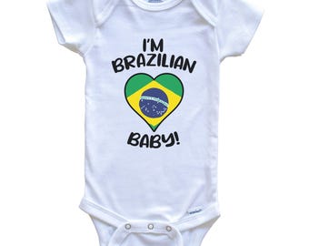 I'm Brazilian Baby! Funny Brazil Flag Heart One Piece Baby Bodysuit - Short Sleeve or Long Sleeve