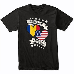 Romanian American Heart Flags Romania USA T-Shirt - Romania Shirt Gift Idea - Romania Flag Shirt
