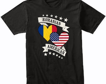 Rumänisch amerikanisches Herz kennzeichnet Rumänien USA T-Shirt - Rumänien Shirt Geschenkidee - Rumänien Flaggen Shirt