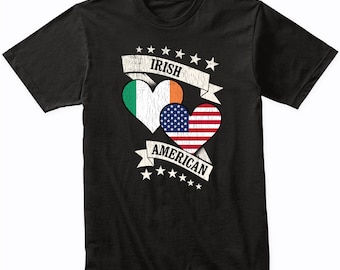 Irish American Heart Flags Ireland USA T-Shirt - Ireland Shirt Gift Idea - Ireland Flag Shirt