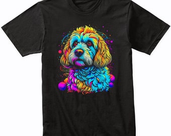 Cockapoo Psychedelic Dog Art T-Shirt - Cockapoo Owner Gift - Cockapoo Shirt - Vibrant Colorful Bright Watercolor Rainbow