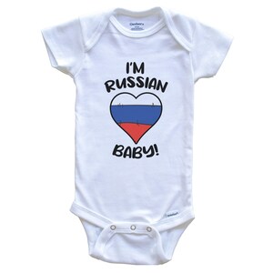 I&#39;m Russian Baby! Funny Russia Flag Heart One Piece Baby Bodysuit - Short Sleeve or Long Sleeve