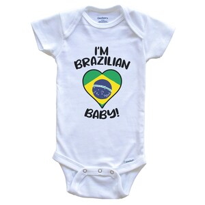 I&#39;m Brazilian Baby! Funny Brazil Flag Heart One Piece Baby Bodysuit - Short Sleeve or Long Sleeve
