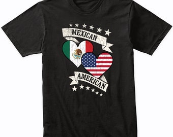 Mexican American Heart Flags Mexico USA T-Shirt - Mexico Shirt Gift Idea - Mexico Flag Shirt
