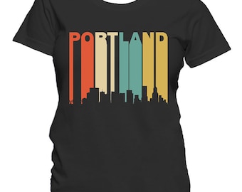 Women's Portland Shirt - Retro 1970's Style Portland Oregon Cityscape Downtown Skyline Women's T-Shirt by Really Awesome Shirts
