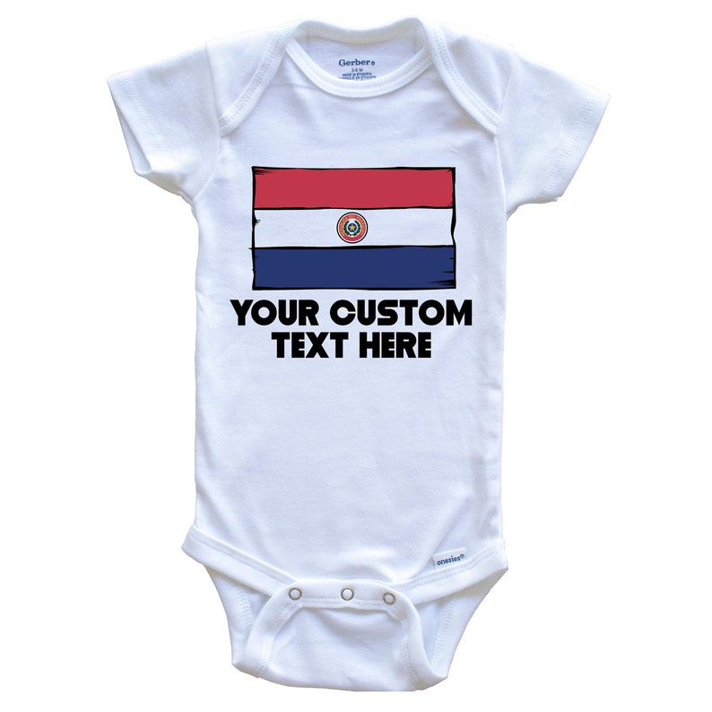 Paraguayan Flag Custom Text Personalized Baby Onesie Paraguay Flag Baby Bodysuit