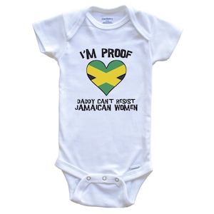 I&#39;m Proof Daddy Can&#39;t Resist Jamaican Women Funny Jamaica Flag Heart   Baby Bodysuit - Cute One Piece Baby Bodysuit