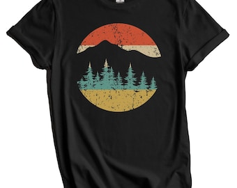 Camping Shirt - Retro Mountains and Trees T-Shirt - Outdoors Nature Lover Gift