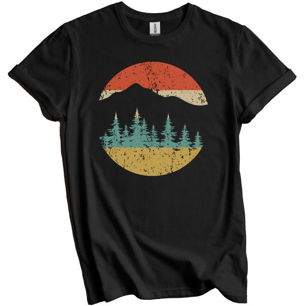 Camping Shirt - Retro Mountains and Trees T-Shirt - Outdoors Nature Lover Gift