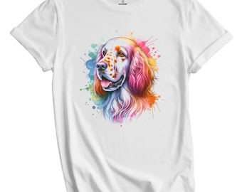 Camiseta de setter inglés, camiseta para amantes de los perros con retrato de acuarela de arcoíris de setter inglés, regalo para mamá setter inglés, papá setter inglés