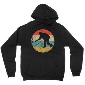 Bocce Hooded Sweatshirt - Man Playing Bocce Ball Silhouette Retro Bocce Hoodie