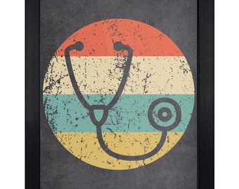 Doctor Nurse Art Print - Retro Stethoscope Wall Art - Stethoscope Icon Artwork - 8"x10" Framed or Unframed