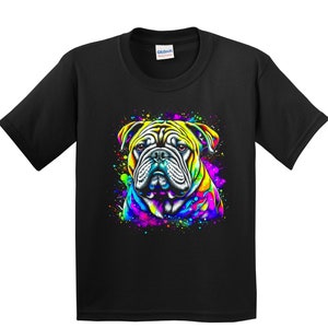 English Bulldog Psychedelic Dog Art T-Shirt - English Bulldog Owner Gift - Kids Bulldog Shirt - Colorful Rainbow (Youth / Toddler)