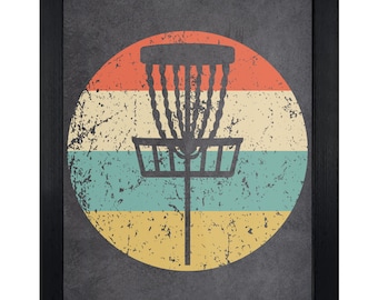 Disc Golf Art Print - Retro Disc Golf Basket Icon Wall Art - 8"x10" Framed or Unframed