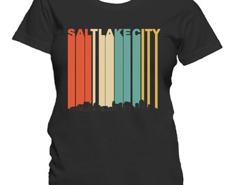 Women's Salt Lake City Shirt - Retro 1970's Style Salt Lake City Utah Skyline Women's T-Shirt by Really Awesome Shirts