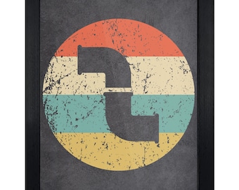 Plumber Art Print - Retro Water Pipes Wall Art - Plumbing Icon Artwork - 8"x10" Framed or Unframed