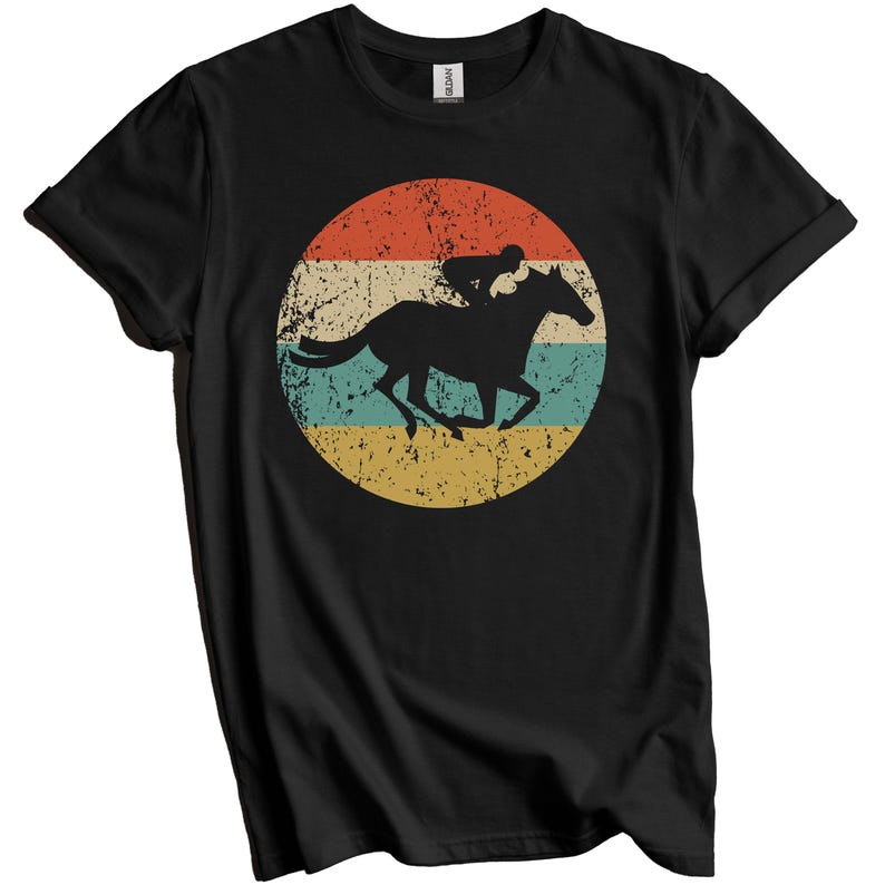 Horse Racing Shirt - Horse Racing Gift - Retro Horseback Rider Jockey Icon T-Shirt Black
